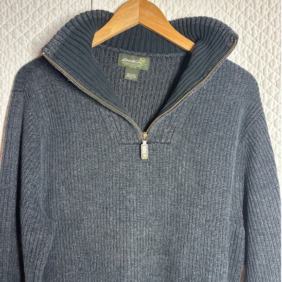 Eddie Bauer Men M Blue Pullover Quarter Zip Classic Vintage Preppy - Picture 2 of 7